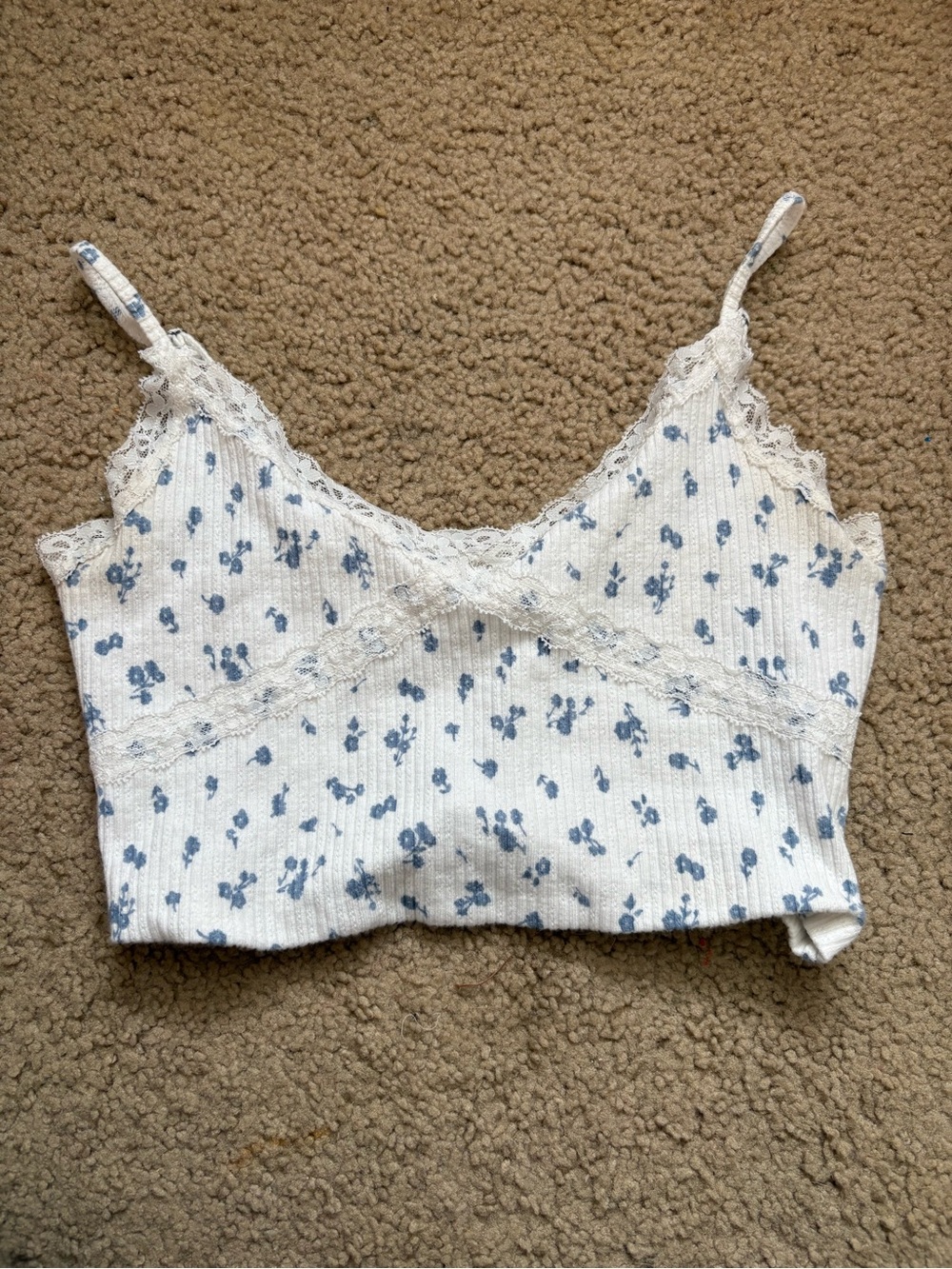 Aeropostale White Cami with Blue Floral Lace Trim